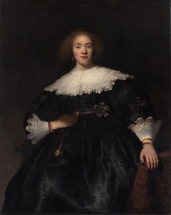 REMBRANDT Harmenszoon van Rijn Portrait of a woman with a fan (mk33) oil painting image